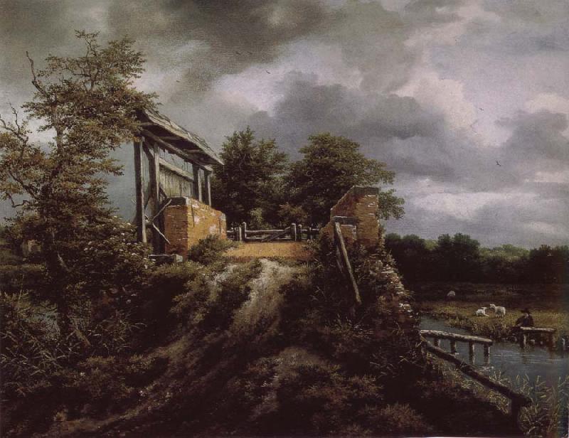 Jacob van Ruisdael Brick Bridge with a Sluice Sweden oil painting art